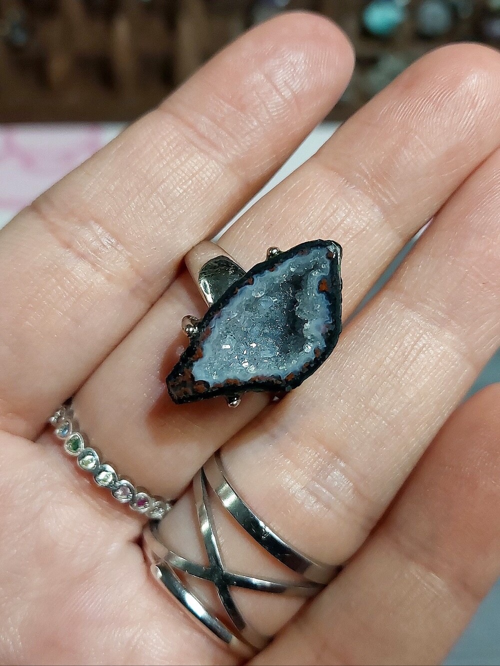 🪨⚒️ Mini Tabasco Mexican Geode Raw Solitaire Specimen Copper Ring